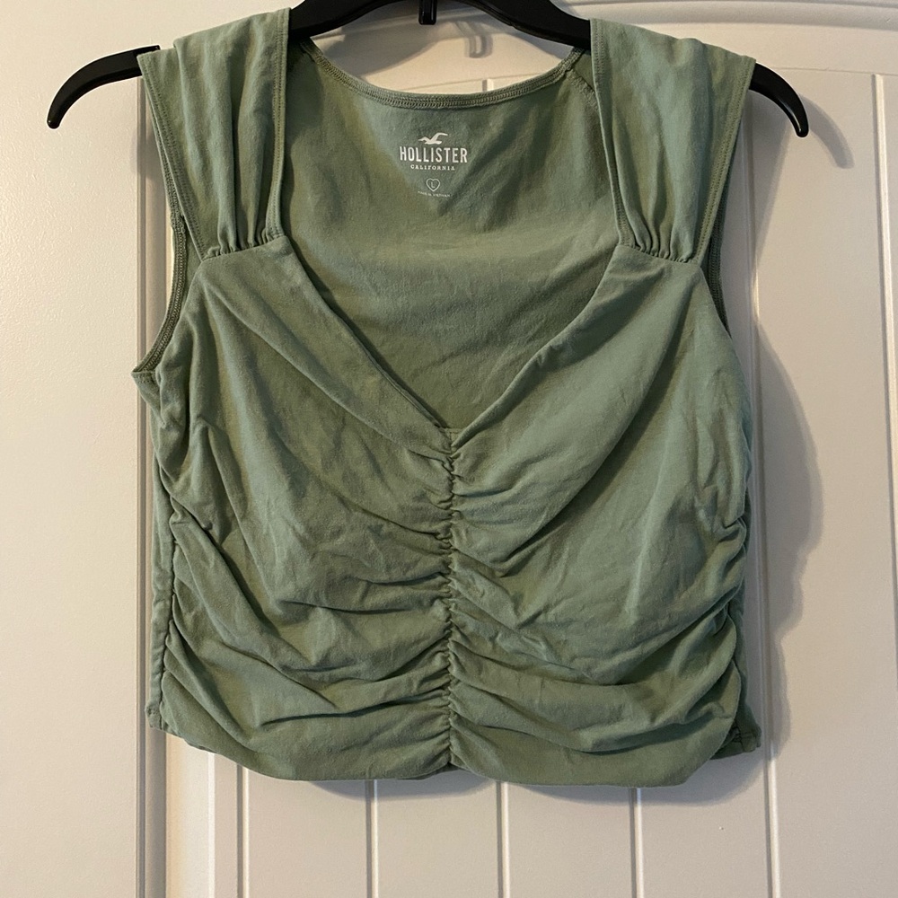 Hollister Women's Sage Green Ruched Tank Top